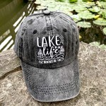 LOKIDVE Women's Lake Life Cuz Beaches Be Salty Baseball Cap Embroidered Vintage Dad Hat Black