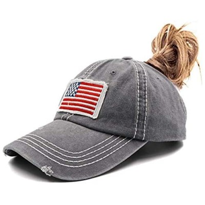 RNFENQS Women's American Flag Ponytail Baseball Cap Adjustable Distressed Dad Hat