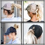 Uphily Adjustable Washed Distressed Ponytail Bun Hat for Women and Girls