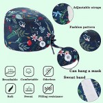 WAINIS 6 Pcs Cute Cotton Printed Working Cap with Button Sweatband Adjustable Tie Back Bouffant Hat for Women Men