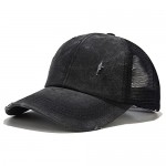 ZERDOCEAN Unisex Baseball Cap Distressed Ponytail Messy Bun Baseball Hats Washed Dad Hat Trucker Mesh Sun Hat