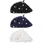 3 Pieces Beret Hat French Style Beanie Cap Solid Color Winter Hat for Women and Girls Casual Use (Black White Navy Blue)