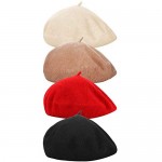 4 Pieces Women Beret Hat French Style Beret Beanie Cap Solid Color Winter Hat