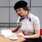 4 Sets French Beret Hat for Women Wool Beret Hat with Square Satin Neck Scarf Beret Beanie Hats 19.7 x 19.7 Inches Neck Head Scarf for Women