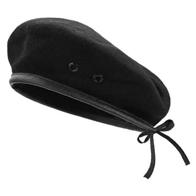 AYPOW Wool Berets  Mens Ladies Girls Boys Military Army Style Berets with Leather Trim - Adjustable  One Size Fits Most