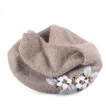 Beret Hats for Women French Artist hat Fashion Ladies Winter Beanie Embroidered Handmade Flower with Colorful Crystal