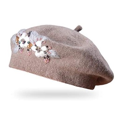 Beret Hats for Women French Artist hat Fashion Ladies Winter Beanie Embroidered Handmade Flower with Colorful Crystal