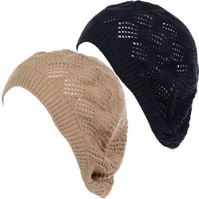 BYOS Women’s Chic Cutout Lace Diamond Knit Lightweight Slouchy Crochet Beret Hat