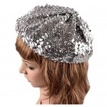 ChezAbbey Women Metallic Sparkle Sequins Shimmer Beret Beanie Cap Hat for Dancing Party Fancy Dress