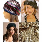 CHUANGLI Sparkly Sequins Beret Hat Glitter Mermaid Cap for Dancing Party Fancy Dress