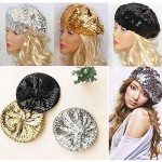 CHUANGLI Sparkly Sequins Beret Hat Glitter Mermaid Cap for Dancing Party Fancy Dress