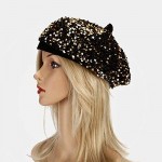 Eilova Orityle Women Beret Hat Glitter Sequins French Style Beanie Cap Adjustable Fashion Shimmer Hat for Girls Ladies