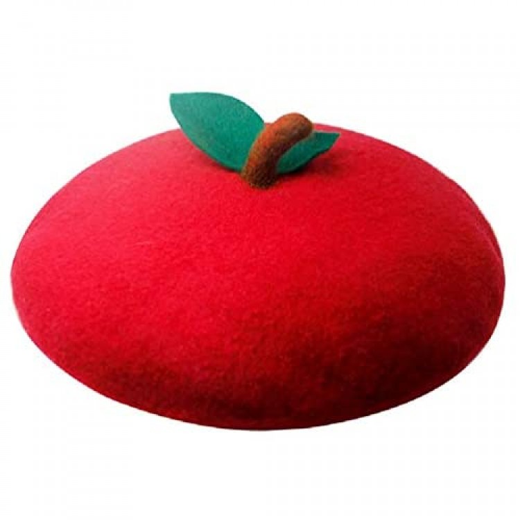 Handmade Cute Red Apple Beret Vintage Artist Painter Hat Women Wool Cap Warm Winter Love Gift