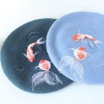Handmade Luky Fish Beret Vintage Artist Painter Hat Women Wool Cap Koi Gift
