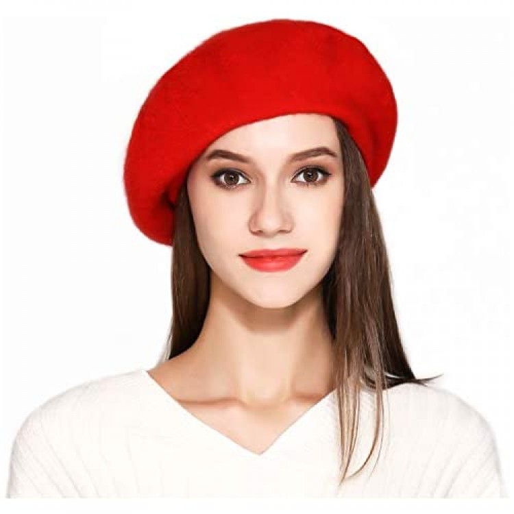 Jeicy Wool Beret Hat Solid Color French Artist Beret Skily Scarf Brooch