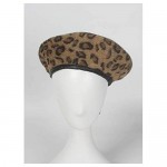 Jewelry-Box Fashion Lady Leopard Print Beret Hat Wool Warm Plain Beanie Hat Cap