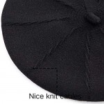 LADYBRO 2 Layers French Beret Hats for Women Warm Cable Knit Beret Wool Beret Soft Hat