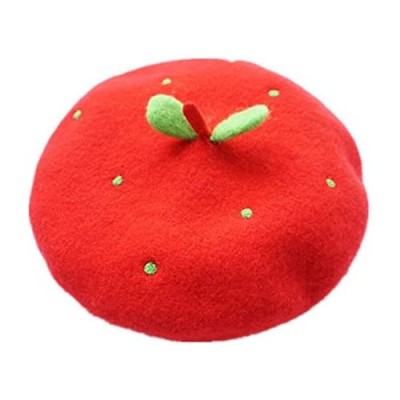 Lolita Mushroom Shape Beret Kawaii Red Strawberry Hat Artist Painter Women Wool Cap Warming Gift