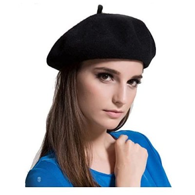 MAYMII Wool Black Beret Hat - French Beret -Solid Color Beret Cap for Women Girls