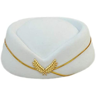 NUOBESTY Bow White Beret Hat Cap Vintage British Stewardess Hat Wool Flight Attendant Hat Costume Air Hostess Cap