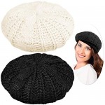 SATINIOR 2 Pieces Ladies Soft and Lightweight Crochet Solid Color Beret One Size Casual Beanie
