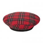 Women Winter Plaid Wool French Beret Hat Tartan Check Artist Painter Hats Beanie Cap Red