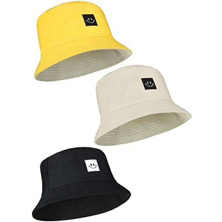 3 Pieces Smiling Bucket Hat Beach Sun Hat Unisex Fisherman Hats for Summer Outdoor Multicoloured Medium