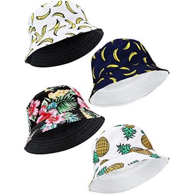 4 Pack Print Bucket Hat Cute Fishermen Cap Summer Packable Sun Cap for Women