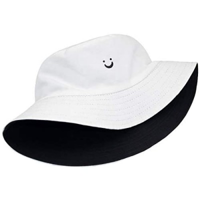 Bucket Hat Unisex Smile Face Embroidery Reversible Hat Travel Beach Sun Visor Double-Side-Wear Cap
