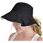 C.C Women's 100% Cotton Crushable Bucket Ponytail Messy Bun Sun Hat Reversible