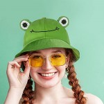 Cute Frog Bucket Hat for Teens Adult Cotton Summer Bucket Sun Hat Wide Brim Fisherman Hat for Women Men (Green)