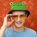 Cute Frog Bucket Hat for Teens Adult Cotton Summer Bucket Sun Hat Wide Brim Fisherman Hat for Women Men (Green)