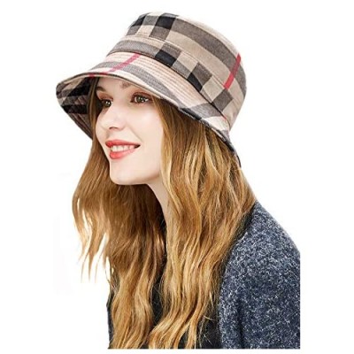 DOCILA Plaid Tartan Bucket Hats for Women Vintage Rollable Fisherman Sun Cap