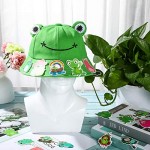 Frog Bucket Hat with 50 Pieces Frog Stickers for Kids Adults Summer Cute Frog Hat Outdoor Foldable Wide Brim Fisherman Hat Fishing Beach Sun Hat for Women Men