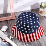 Handepo 2 Pieces American Flag Bucket Hat Fisherman Hat Travel Sun Hat Outdoor Hat for Men Women