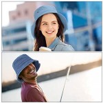 SATINIOR 4 Pieces Bucket Hat Denim Packable Travel Hat Washed Beach Fishing Hat for Men Women Kids (Black White Dark Blue Light Blue 58 cm)