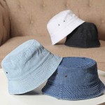 SATINIOR 4 Pieces Bucket Hat Denim Packable Travel Hat Washed Beach Fishing Hat for Men Women Kids (Black White Dark Blue Light Blue 56 cm)