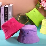 SATINIOR 4 Pieces Bucket Hat Denim Packable Travel Hat Washed Beach Fishing Hat for Men Women Kids (Yellow Fluorescent Green Purple Watermelon Red 56 cm)