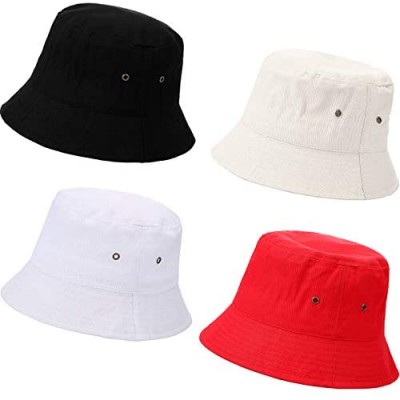 SATINIOR 4 Pieces Bucket Hat Denim Packable Travel Hat Washed Beach Fishing Hat for Men Women Kids (Black  White  Beige  Red 60 cm)
