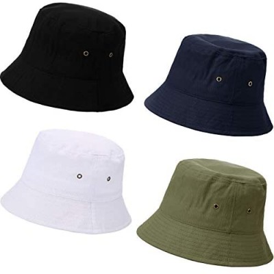 SATINIOR 4 Pieces Bucket Hat Denim Packable Travel Hat Washed Beach Fishing Hat for Men Women Kids (Black  White  Navy Blue  Army Green  58 cm)