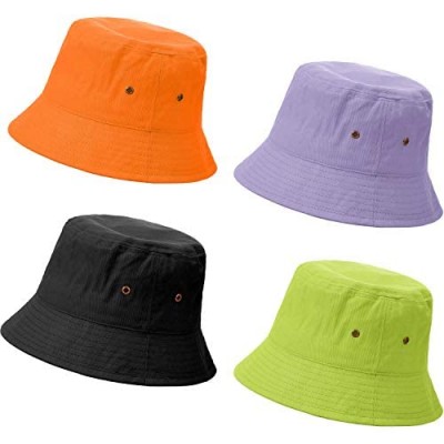 SATINIOR 4 Pieces Bucket Hat Denim Packable Travel Hat Washed Beach Fishing Hat for Men Women Kids (Black  Orange  Purple  Fluorescent Green 58 cm)