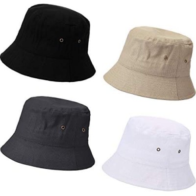 SATINIOR 4 Pieces Bucket Hat Denim Packable Travel Hat Washed Beach Fishing Hat for Men Women Kids (Black  White  Khaki  Dark Grey 56 cm)