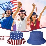 Vicenpal 2 Pieces Patriotic Bucket Hat American Flag Bucket Hat Summer Beach USA Canvas Fisherman Hats Sun Protection Hat for Men Women 4th of July