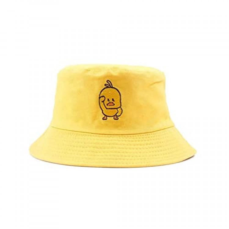 VIVICMW Unisex Duck Embroidered Bucket Hat Packable Fashion Fisherman Cap Summer Reversible Cap White