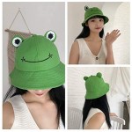 WallDecalsAndArt Cute Green Frog Bucket Hat Summer Cotton Bucket Sunhat for Adults Womens Wide Brim Fisherman Fun Bucket Hat