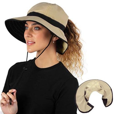 Womens Outdoor Ponytail Drawstring Bucket Hat with Full Back Opening