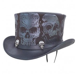 American Hat Makers Silver Skull Top Hat - Laser Engraved  Top Grain Leather
