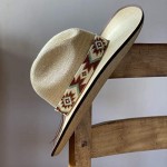 Beaded Hat Band 1 Inch Wide Hatband Hat Accessory Leather Ties Men Brown Cream and Turquoise Mayan Design Handmade in Guatemala