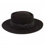Black Wool Gambler Bolero Western Hat with Grosgrain Ribbon Hatband Adjustable