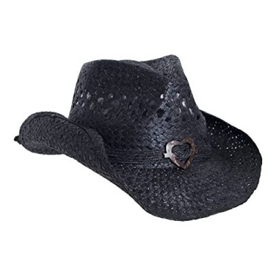 Boho Hip Cowboy Hat with Heart Concho  Natural Toyo Straw  Shapeable Brim